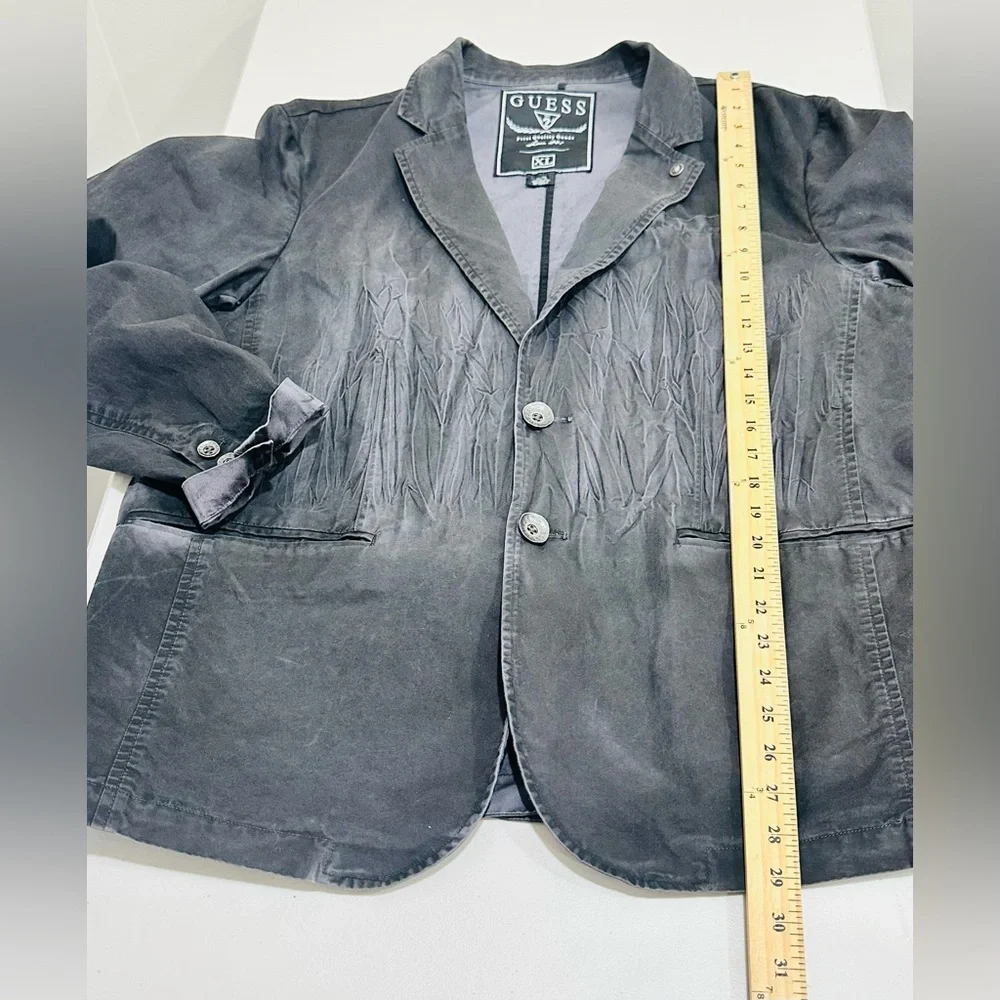 Vintage GUESS Men's Cotton Blazer Jacket XL Black‎ Distressed Crinkle Y2K Grunge